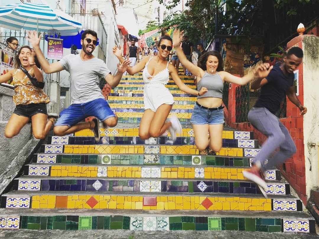 Rio Day Trip travelers jumping on the Selaron Steps